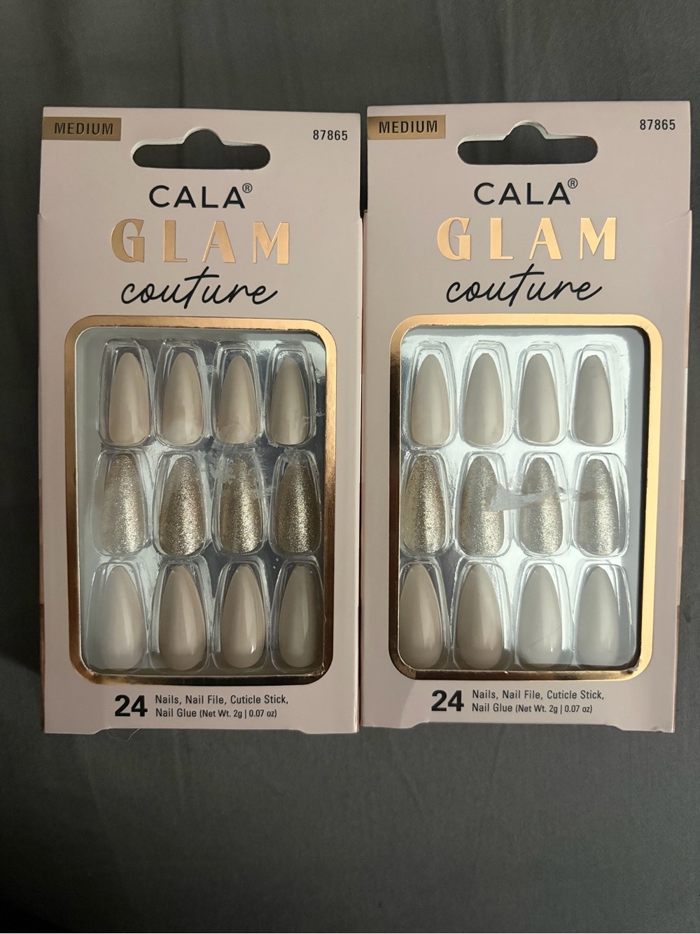 Cala Glam Couture Medium Nude & Gold Press-On Nails 2 packs